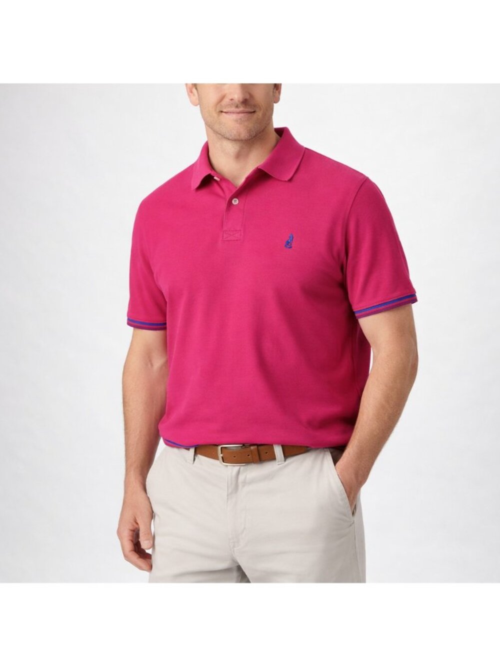 Thomas Pink Brandon Plain Polo Shirt Mens 3XL Pink Blue Trim Classic Fit Cotto